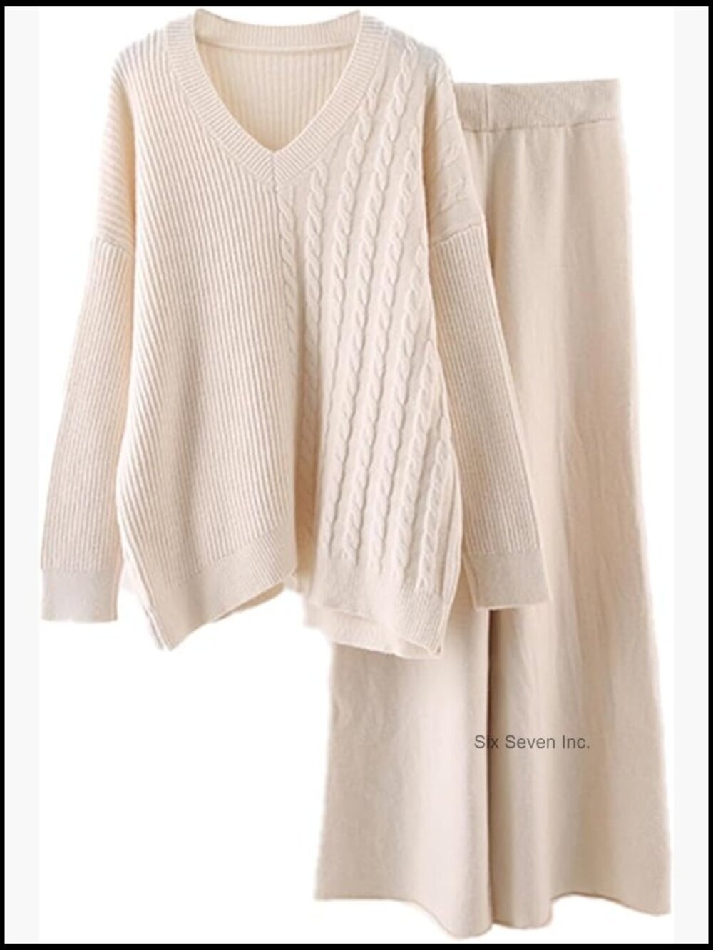 2 Piece Lounge Set Sweater and Wide Leg Pants Knit V Neck Pullover Tops